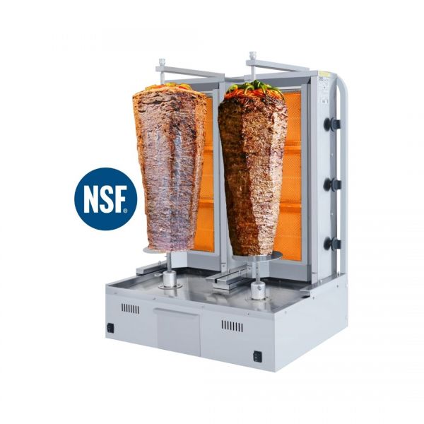 3+3 gas powered burners, engine below. The grill is ideal for making delicious doner, gyros, kebab or shawarma.